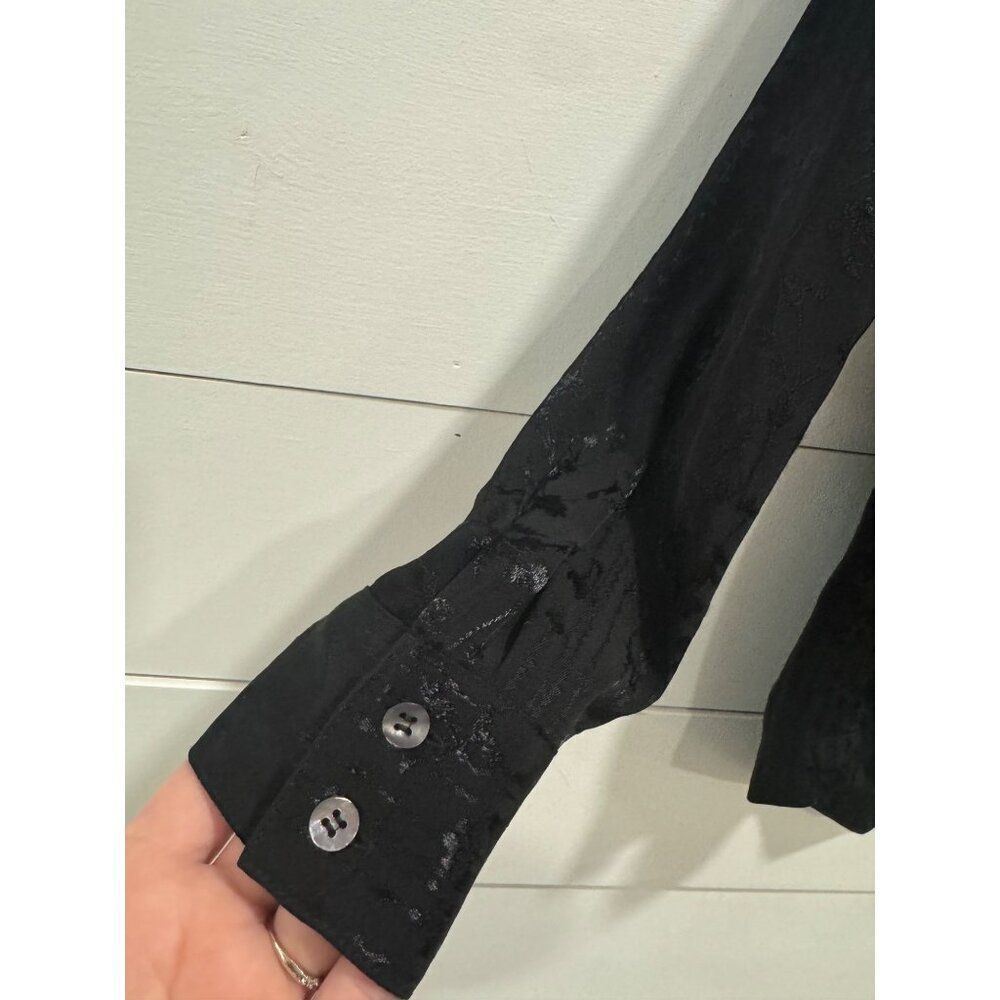 Soft Surroundings Sistine Floral Embroidery Jacquard Pintuck Shirt Black Small - Picture 6 of 8